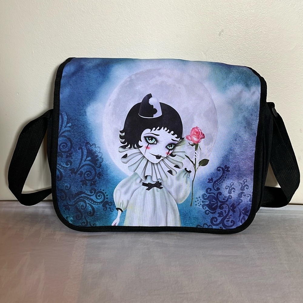 💜Messenger clown print gothic rose crossbody bag